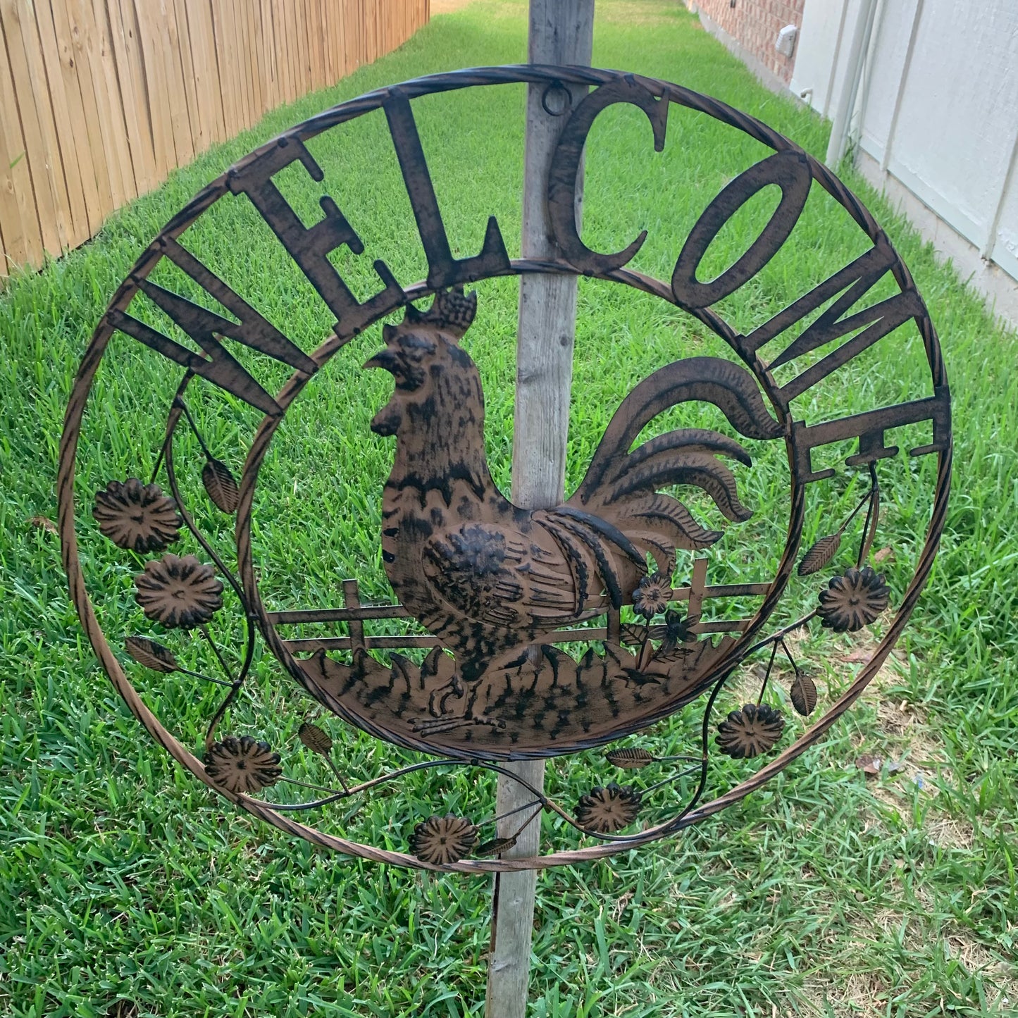 #EH11437 ROOSTER WELCOME 24" SCROLL ART METAL SIGN WESTERN HOME DECOR NEW