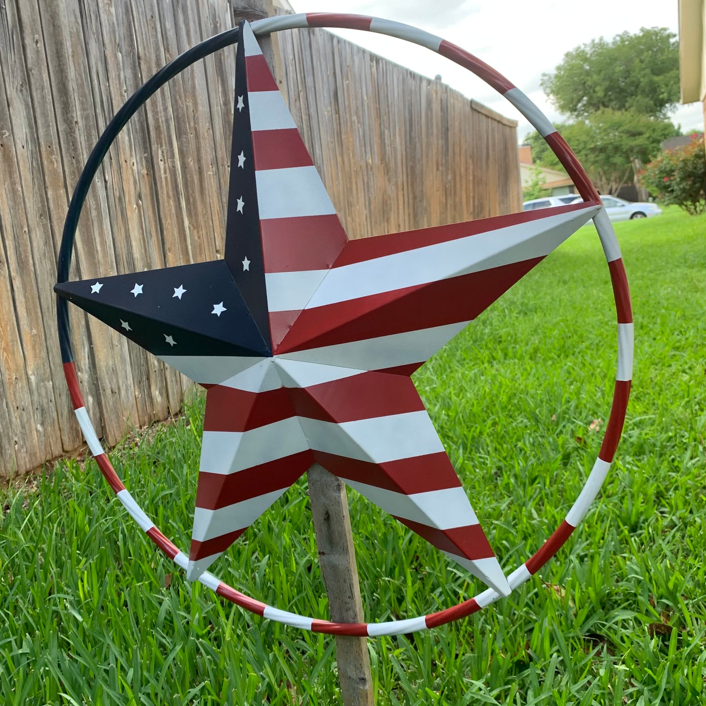 USA FLAG STAR AMERICAN FLAG METAL3D TWIST ROPE RING RED WHT BLUE WESTERN HOME DECOR HANDMADE #EH11925, 12",24",36",48"