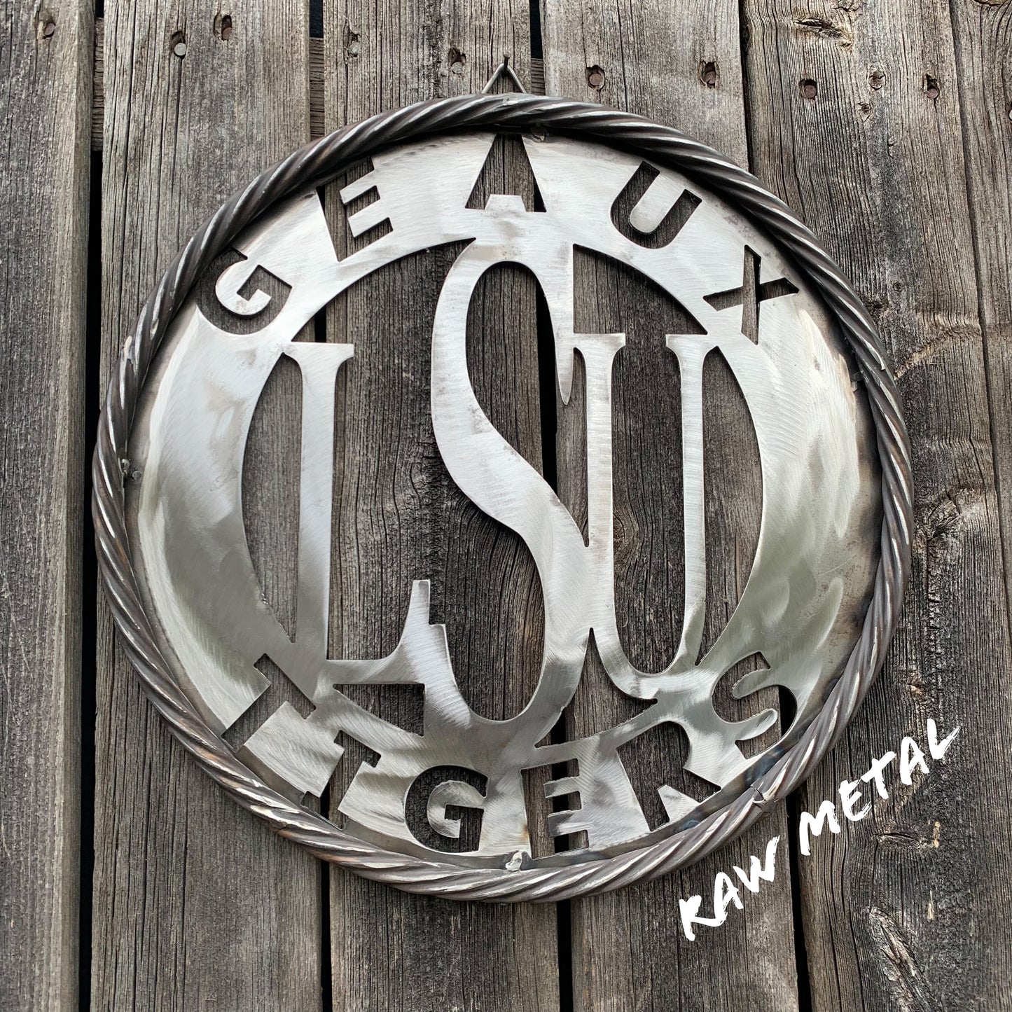 12",18",24",32" LSU GEAUX TIGERS CUSTOM RAW METAL VINTAGE CRAFT TEAM SIGN WESTERN HOME DECOR HANDMADE