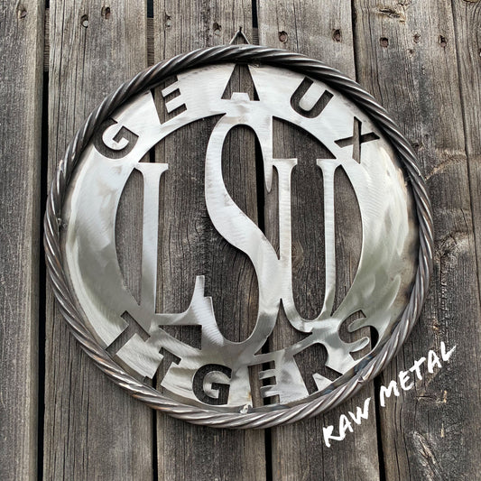 12",18",24",32" LSU GEAUX TIGERS CUSTOM RAW METAL VINTAGE CRAFT TEAM SIGN WESTERN HOME DECOR HANDMADE