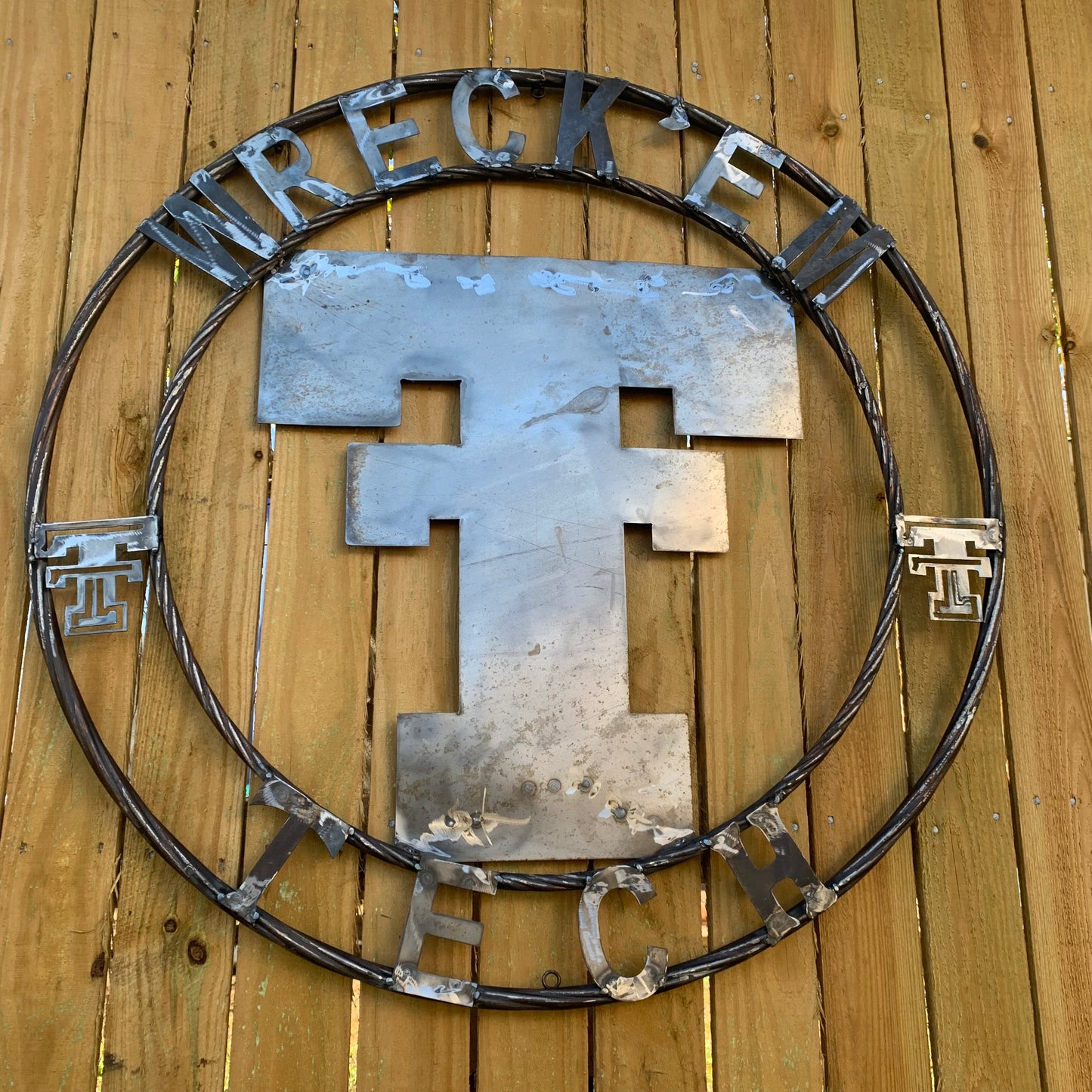 12",18",24",32",36" WRECKEM TEXAS TECH RAW METAL CUSTOM VINTAGE CRAFT METAL TEAM SIGN HANDMADE