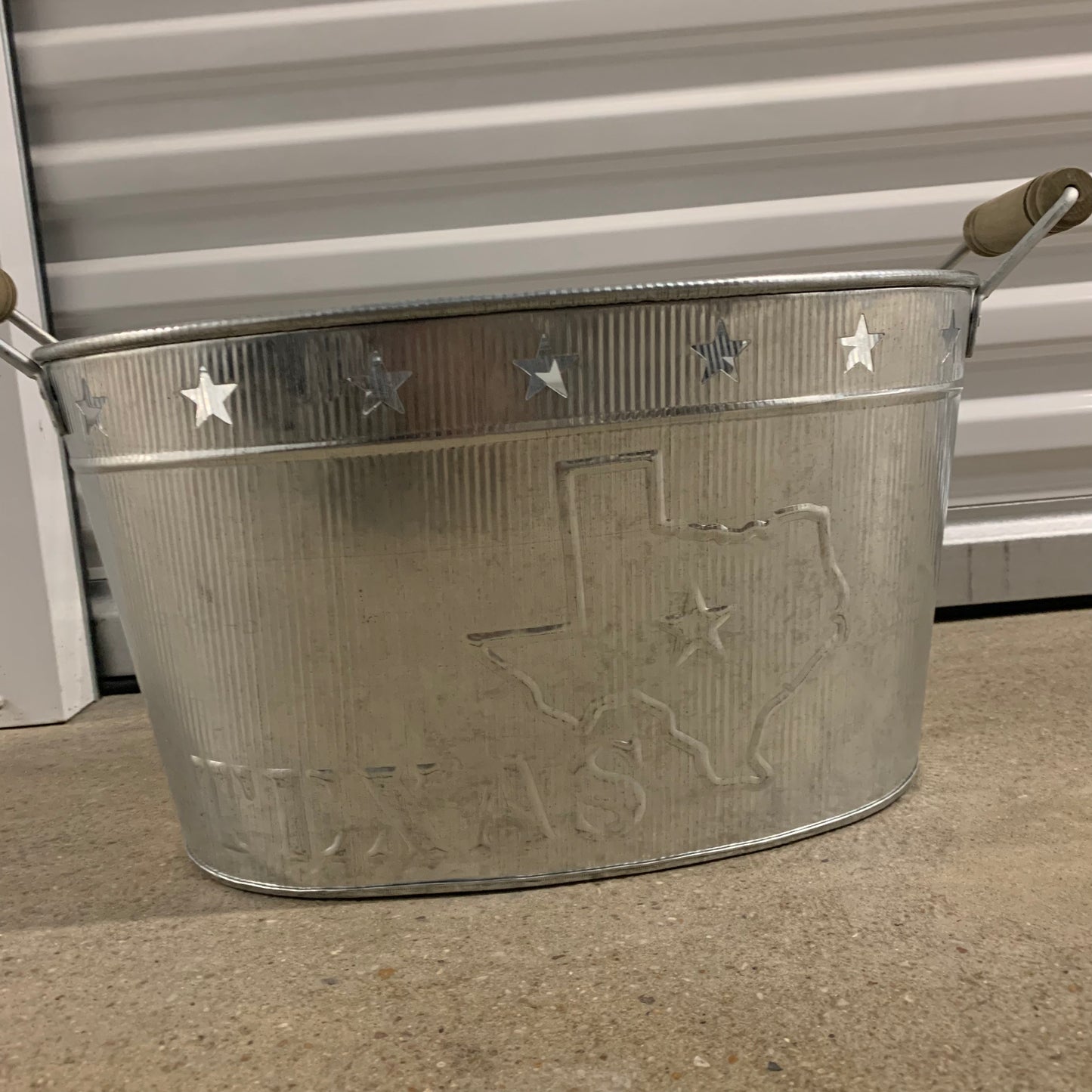 24" TEXAS BUCKET SILVER METAL OVAL TUB BEVERAGE HOLDER WESTERN HOME DECOR HANDMADE NEW #EH12495