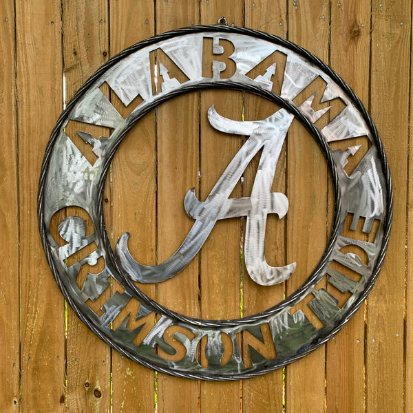 ALABAMA CRIMSON TIDE RAW METAL LASER CUT  WIDE BAND RING CUSTOM METAL VINTAGE TEAM CRAFT HANDMADE