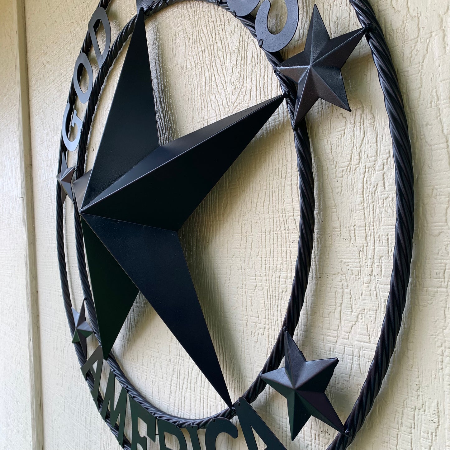 GOD BLESS AMERICA NAVY BLUE METAL BARN STAR RING ART WESTERN HOME DECOR NEW-#EH10131
