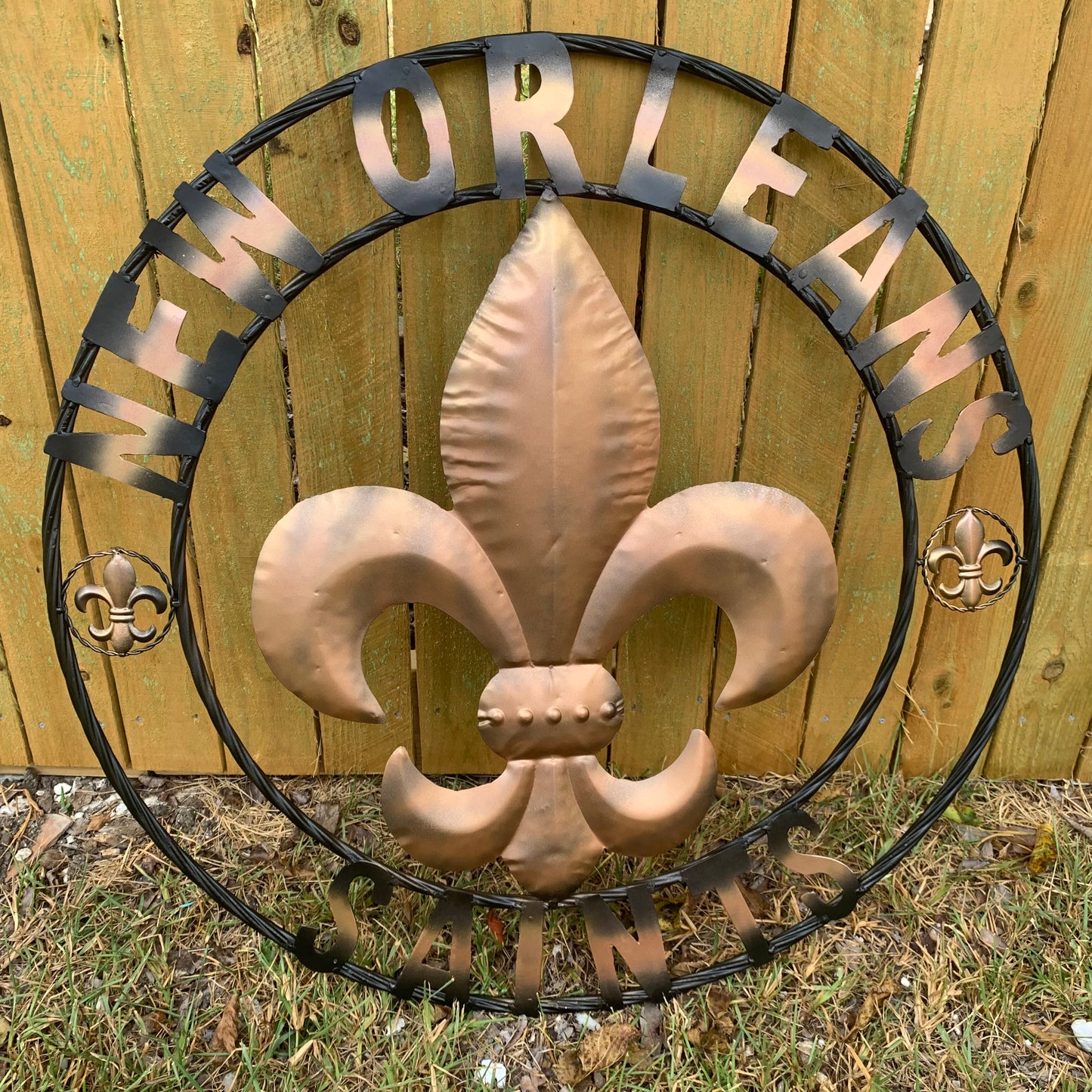 NEW ORLEANS SAINTS METAL SIGN WALL ART WESTERN HOME DECOR GOLD & BLACK HANDMADE #EH10272