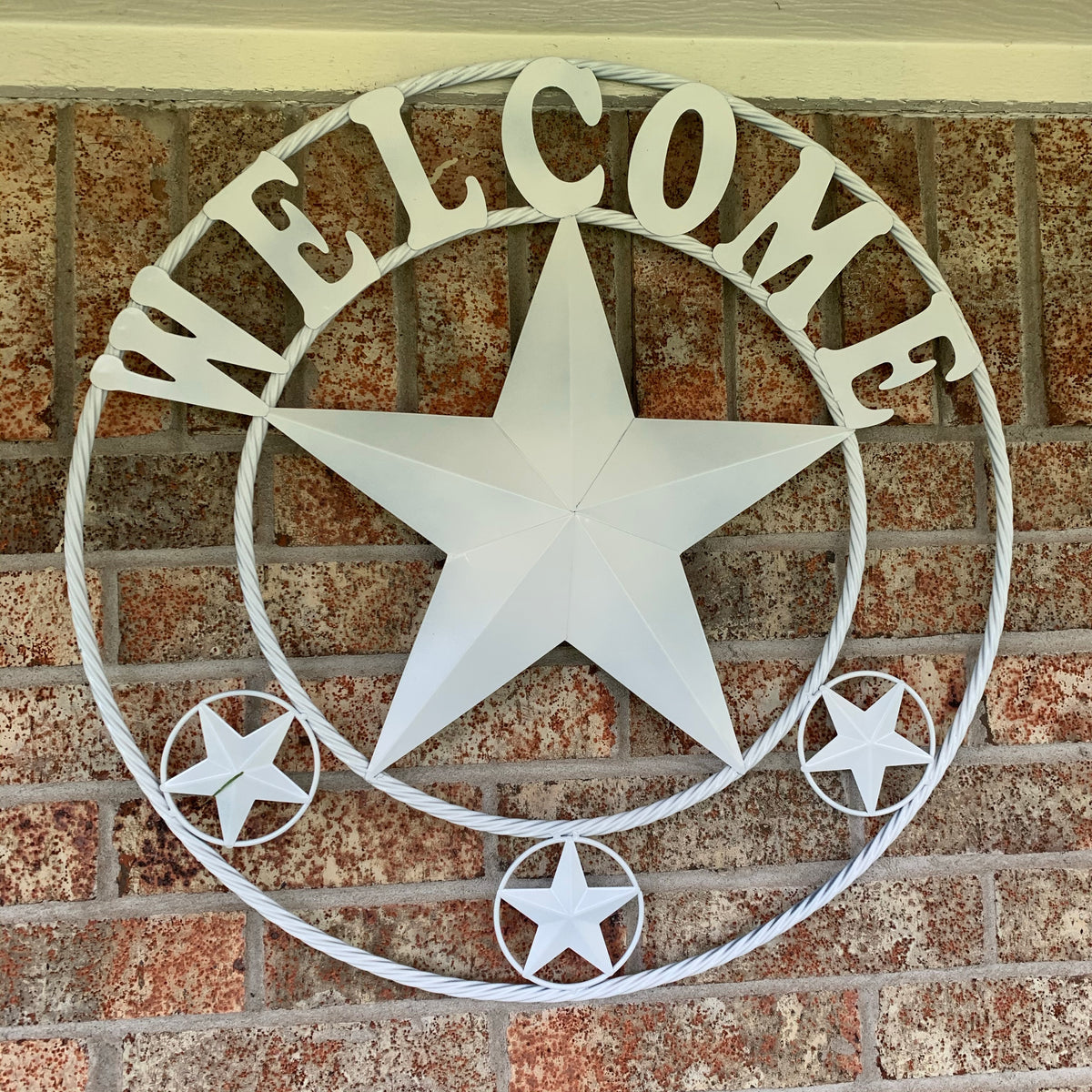 WELCOME WHITE STAR BARN STAR METALTWISTED ROPE RING LONESTAR WESTERN HOME DECOR HANDAMDE NEW 18",20",24",32",36",40",50"