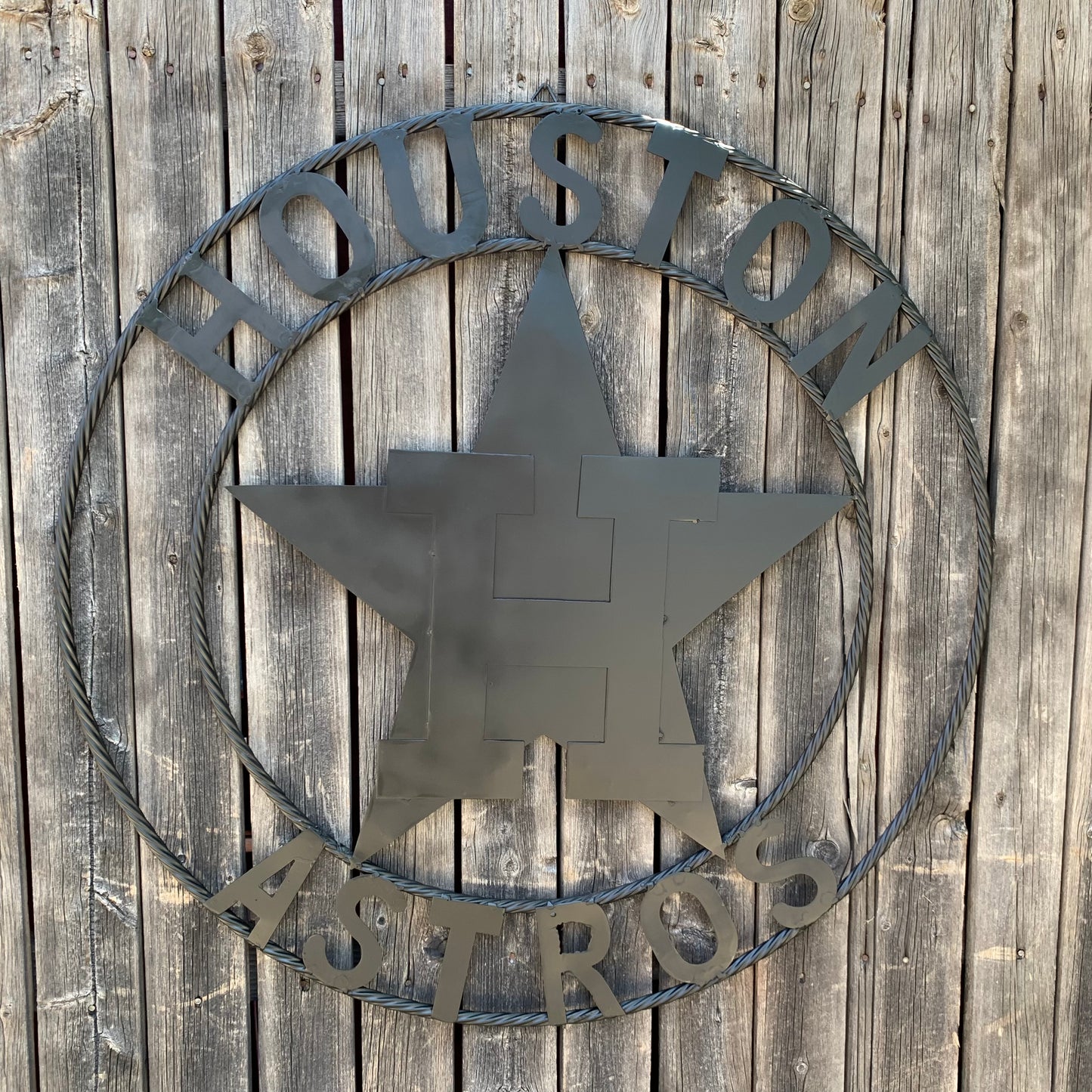 HOUSTON ASTROS CUSTOM METAL VINTAGE CRAFT SIGN TEAM ALL RUSTIC BLACK HANDMADE 12",18",24",32"