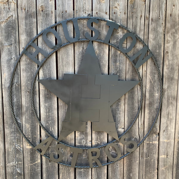 HOUSTON ASTROS CUSTOM METAL VINTAGE CRAFT SIGN TEAM ALL RUSTIC BLACK HANDMADE 12",18",24",32"