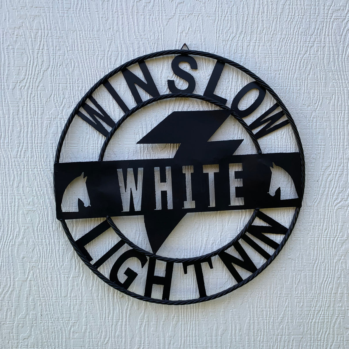 CUSTOM NAME LIGHTNIN HORSE STYLE SIGN RAW METAL BARN ROPE RING WESTERN HOME DECOR HANDMADE 24",32",36"
