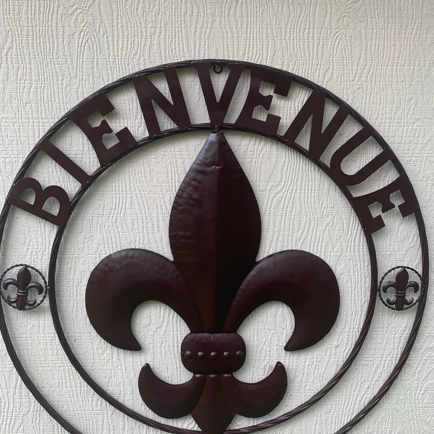 FLEUR DE LIS BIENVENUE COFFEE ESPRESSO BROWN METAL WALL ART WESTERN HOME DECOR HANDMADE #EH12051