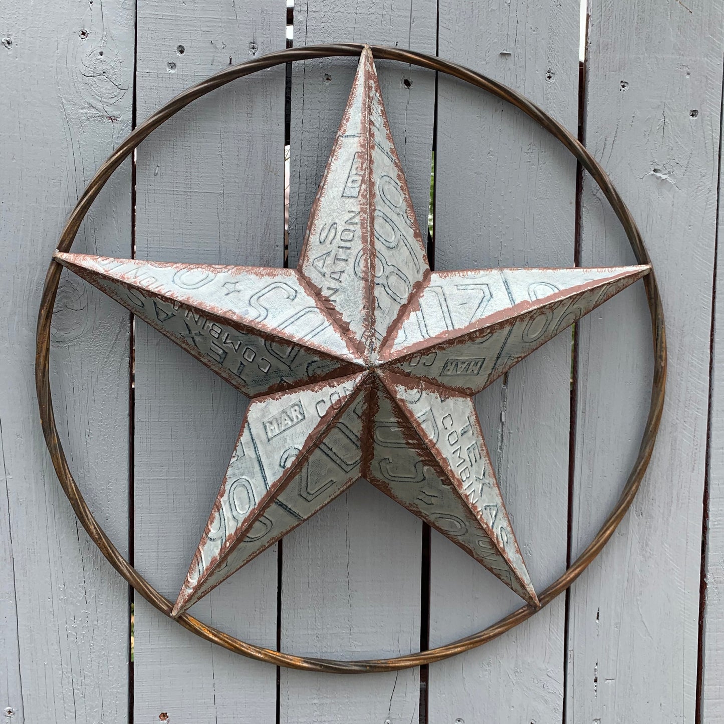 #RT6161 GALVANIZED TEXAS LICENSE PLATE STAR BARN METAL WESTERN HOME DECOR HANDMADE NEW