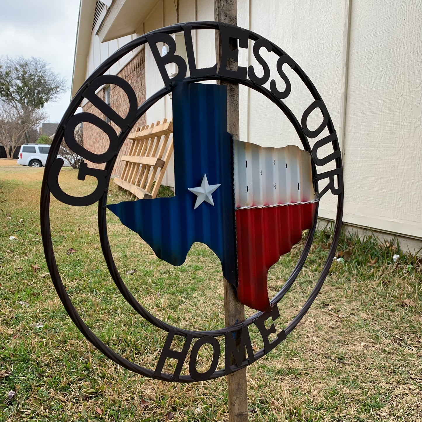 24" WAVY GOD BLESS PUR HOME STATE OF TEXAS METAL CRAFT SIN WESTERN HOME DECOR HANDMADE NEW #EH12970