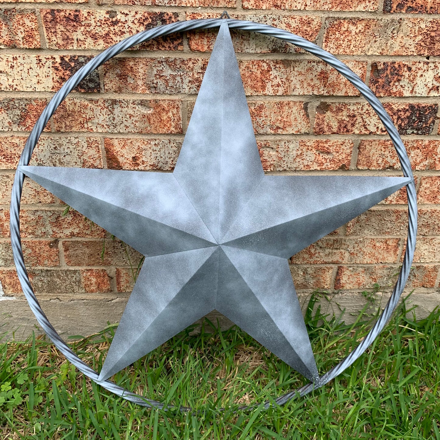 #EH10484 DARK WHITE DISTRESSED TWO TONE BARN STAR METAL LONESTAR TWISTED ROPE RING WESTERN HOME DECOR HANDMADE NEW