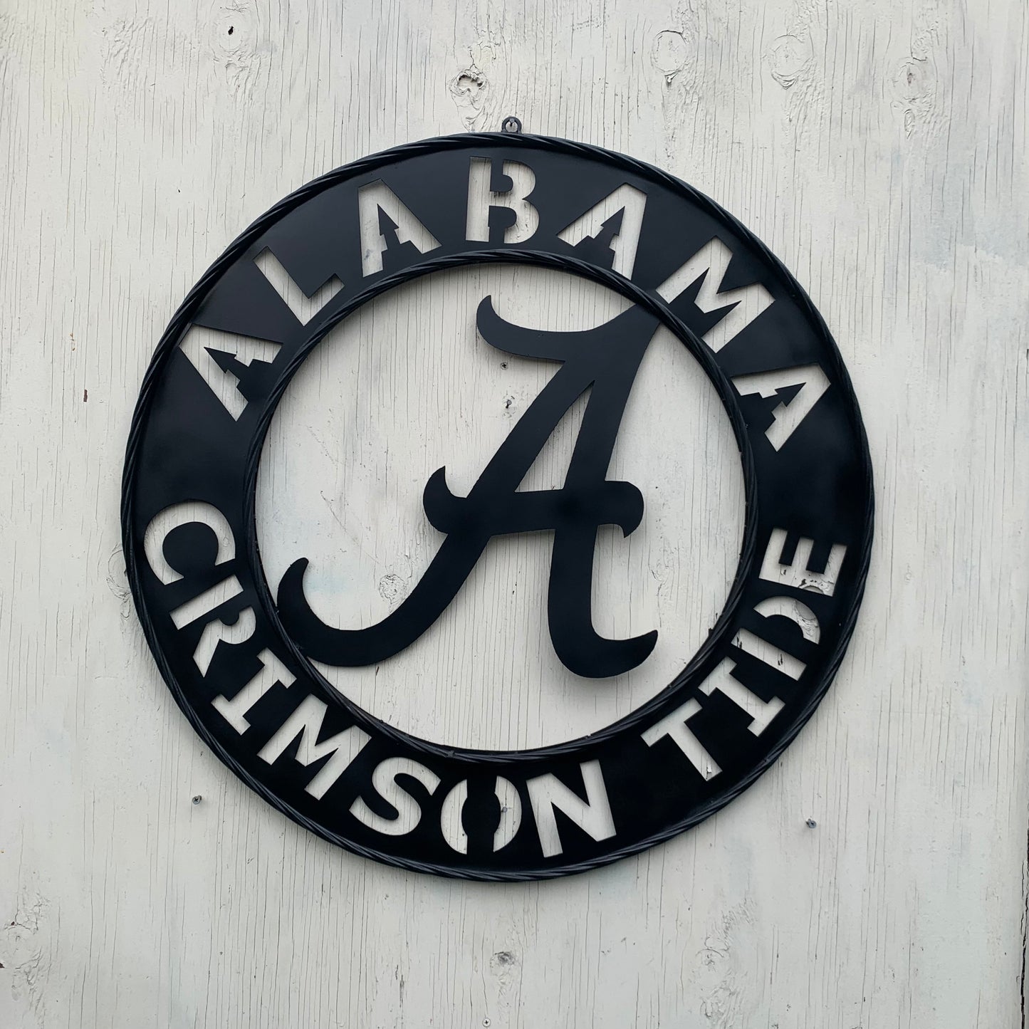 ALABAMA CRIMSON TIDE BLACK WIDE BAND RING LASERCUT CUSTOM METAL VINTAGE TEAM CRAFT HANDMADE