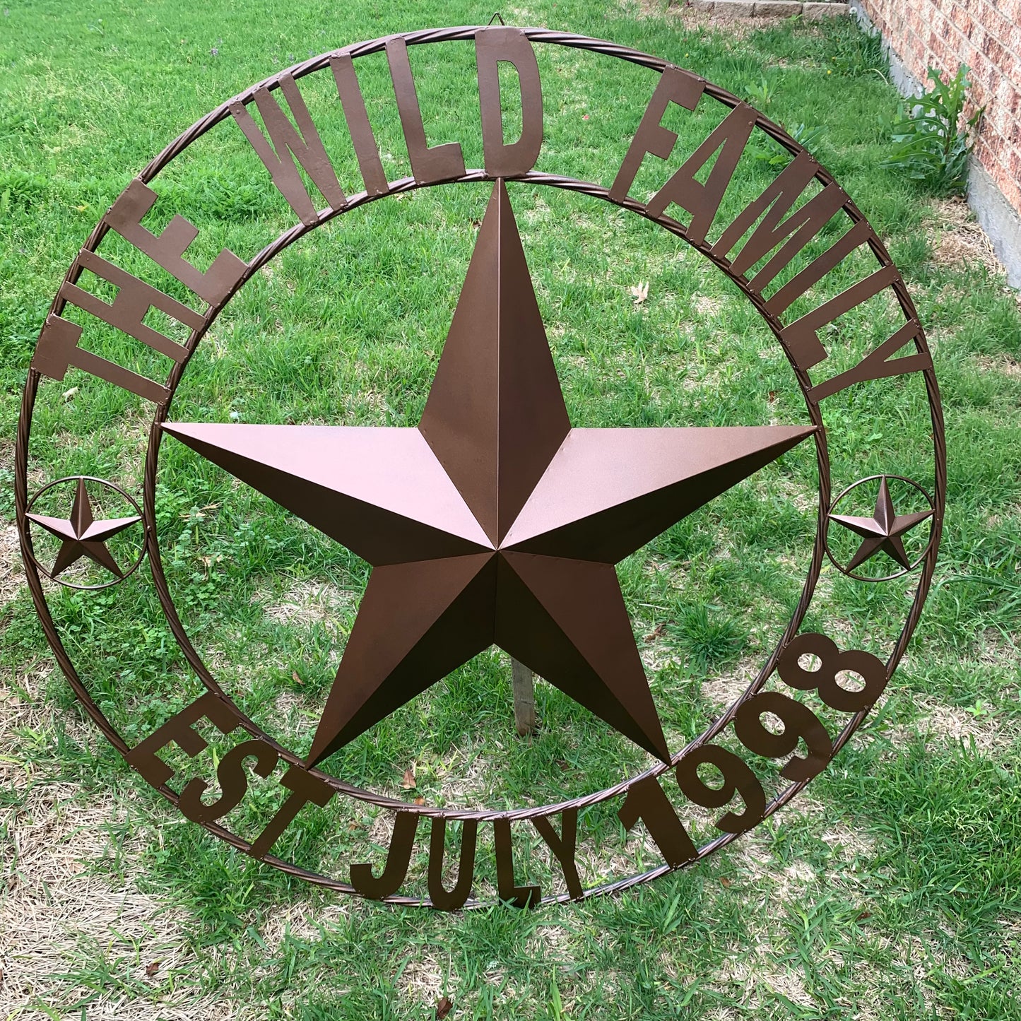 THE WILD FAMILY STYLE CUSTOM FAMILY NAME STAR METAL BARN STAR ROPE RING WESTERN HOME DECOR BRONZE HANDMADE 24",32",34",36",40",42",44",48",50"