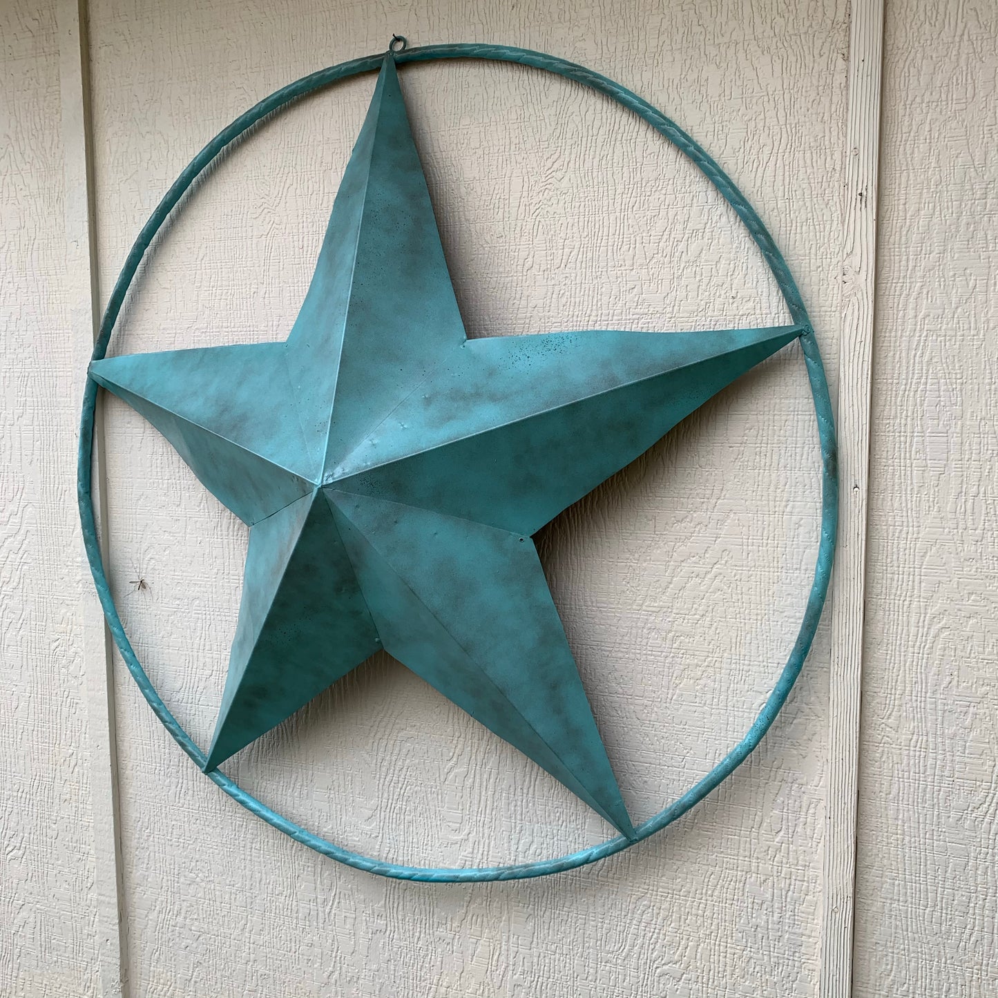 #EH10485 TURQUOISE DISTRESSED TWO TONE BARN STAR METAL LONESTAR TWISTED ROPE RING WETSERN HOME DECOR HANDMADE NEW
