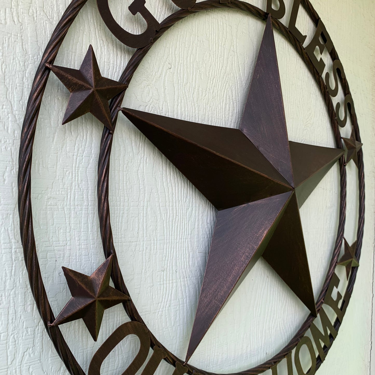 GOD BLESS OUR HOME BARN STAR METAL LONE STAR TWISTED ROPE RING WESTERN HOME DECOR HANDMADE #EH11040