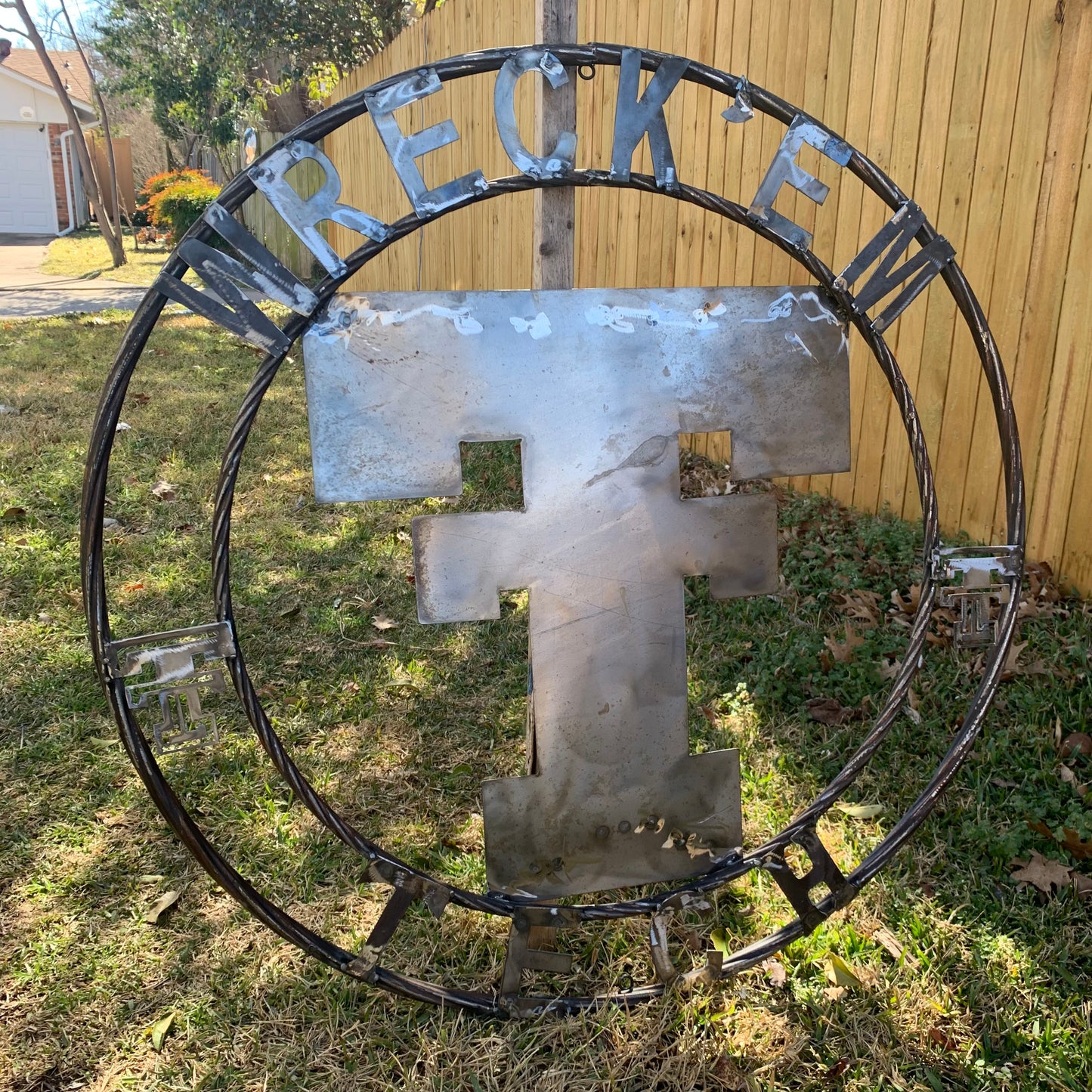 12",18",24",32",36" WRECKEM TEXAS TECH RAW METAL CUSTOM VINTAGE CRAFT METAL TEAM SIGN HANDMADE
