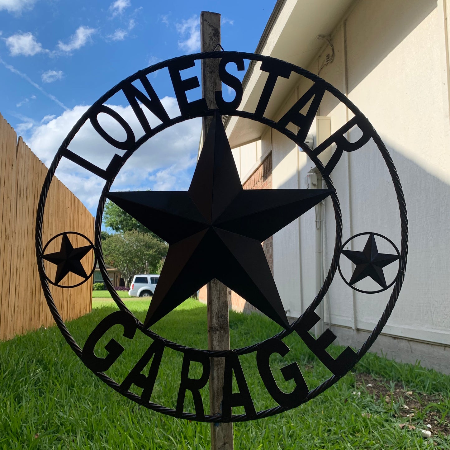 LONESTAR GARAGE STYLE CUSTOM BARN NAME STAR LONESTAR GARAGE METAL NAME BARN STAR WITH TWISTED ROPE RING 3d STAR ART WESTERN HOME DECOR RUSTIC BROWN