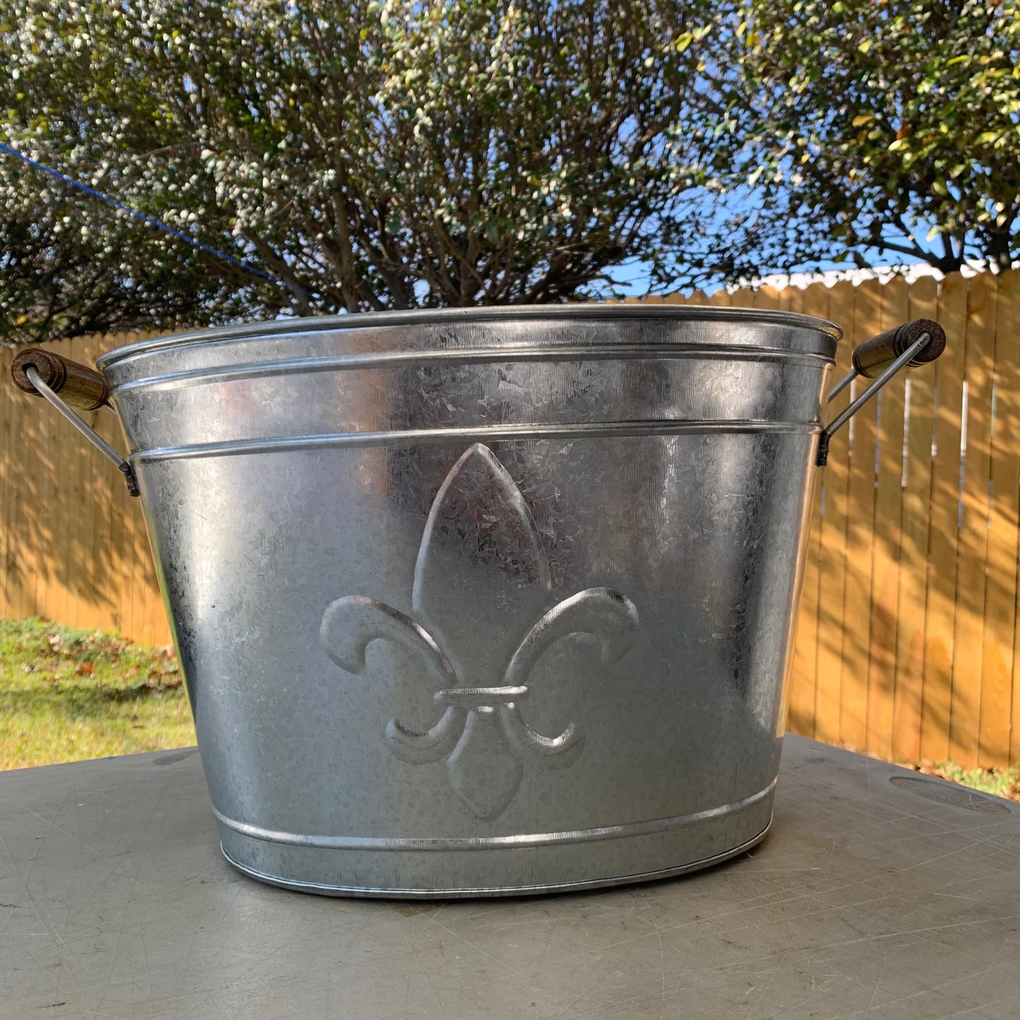 18" FLEUR DE LIS SILVER OVAL TUB WESTERN HOME DECOR METAL ART NEW #EH10399