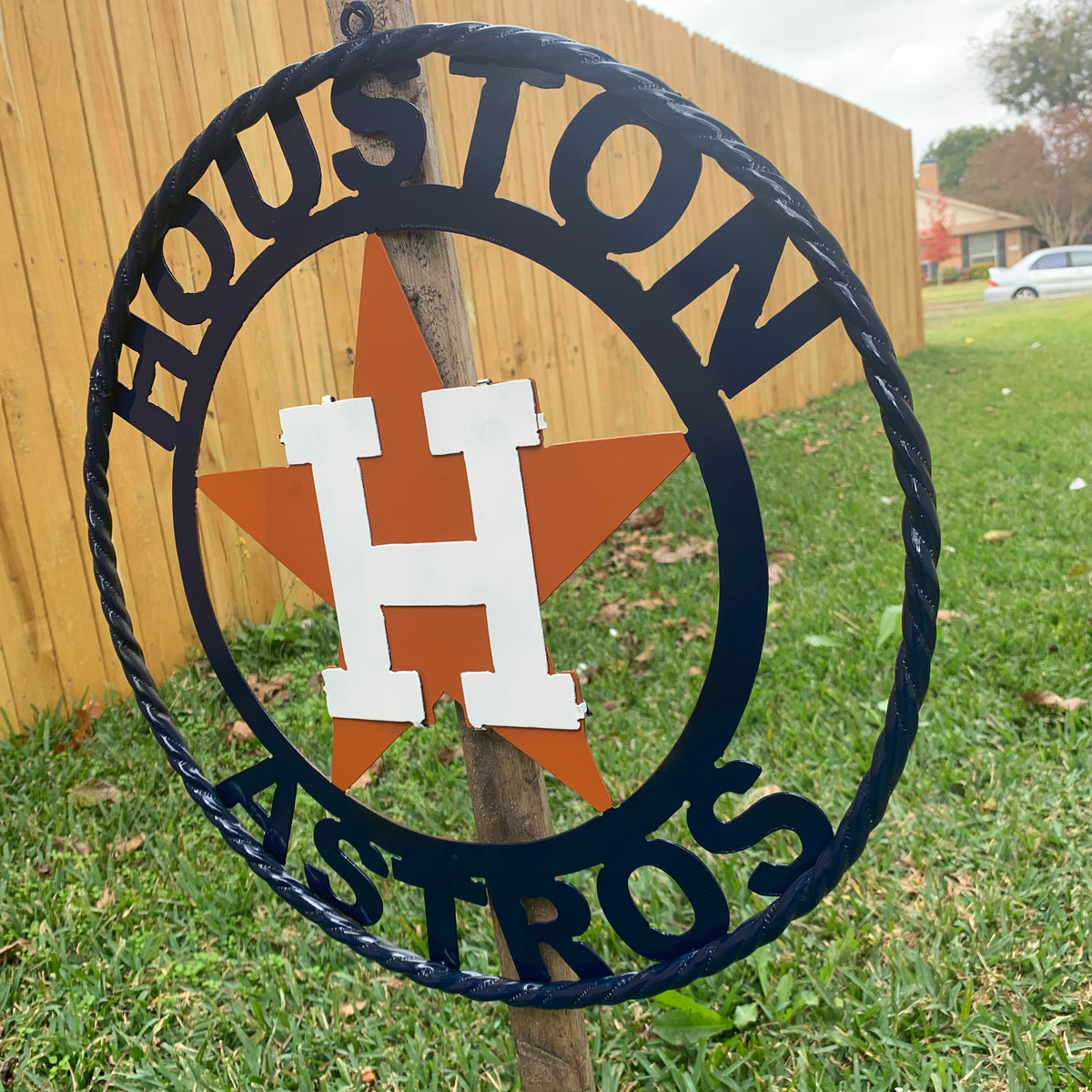 HOUSTON ASTROS ORANGE & NAVY  BLUE CUSTOM METAL VINTAGE CRAFT WALL ART HANDMADE 12",18",24",32",36"