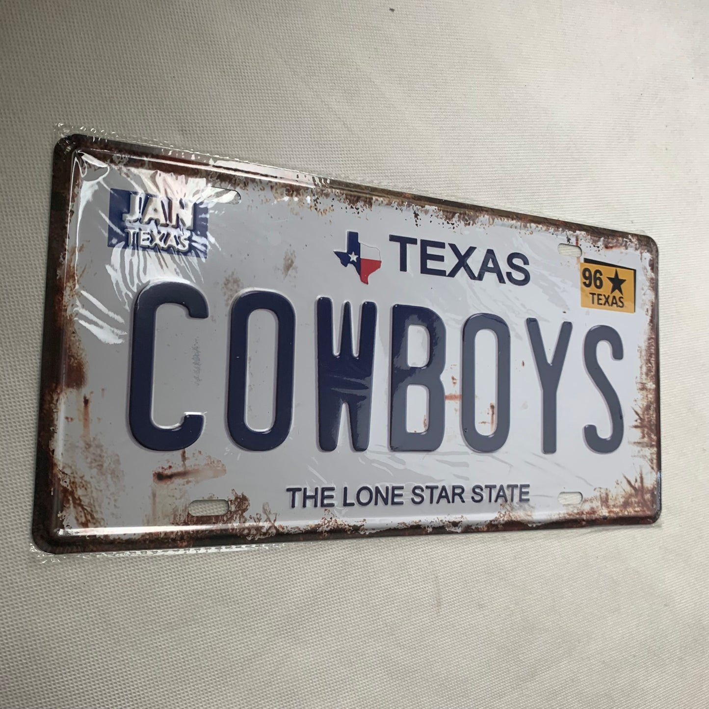 TEXAS COWBOYS LONESTAR STATE SOUVENIR LICENSE PLATE TIN SIGN BLUE LETTERS METAL ART WESTERN HOME DECOR #EH11717