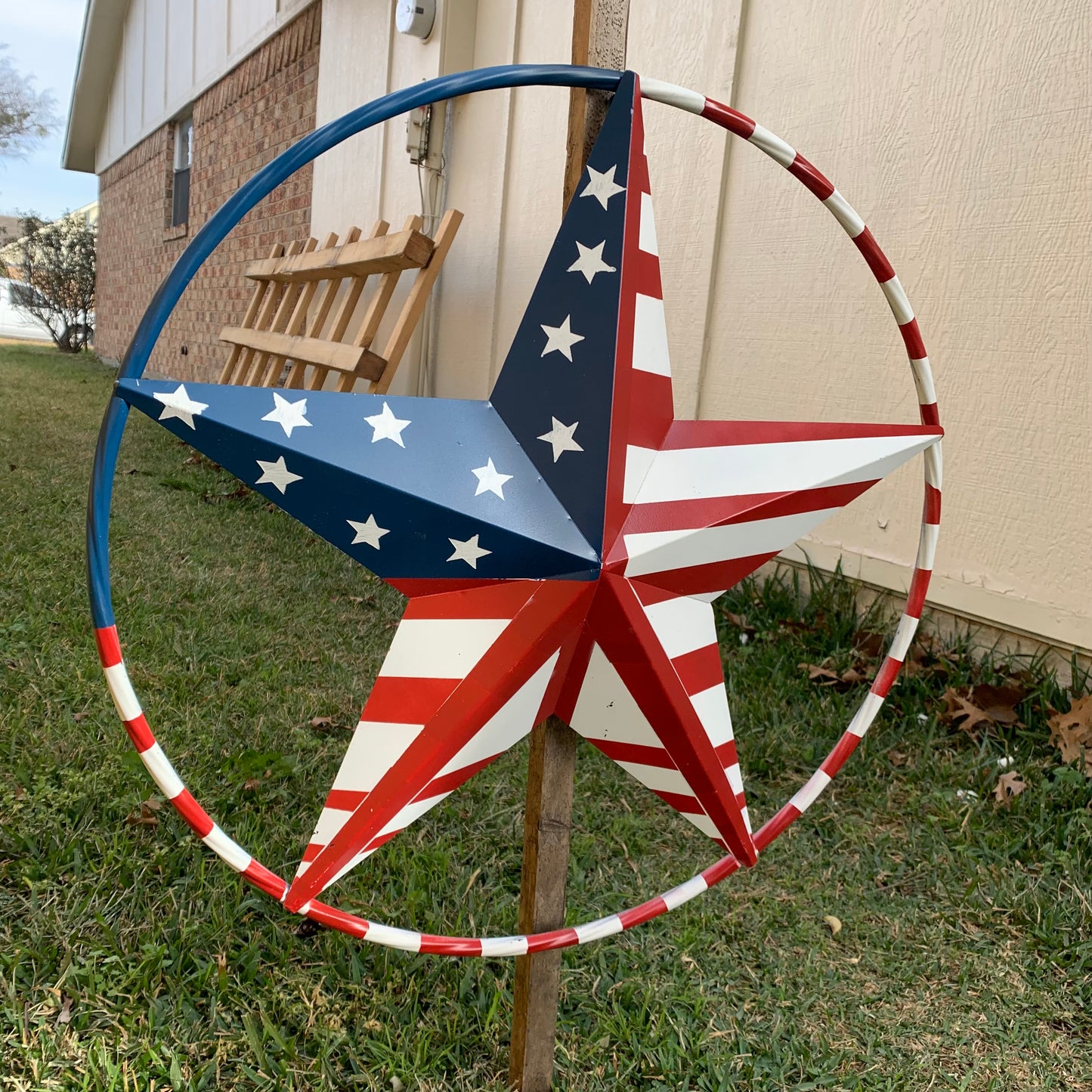 PEACE STAR METAL RED WHT BLUE STAR WESTERN HOME DECOR HANDMADE 12",16",24",32"36",38",40",48"