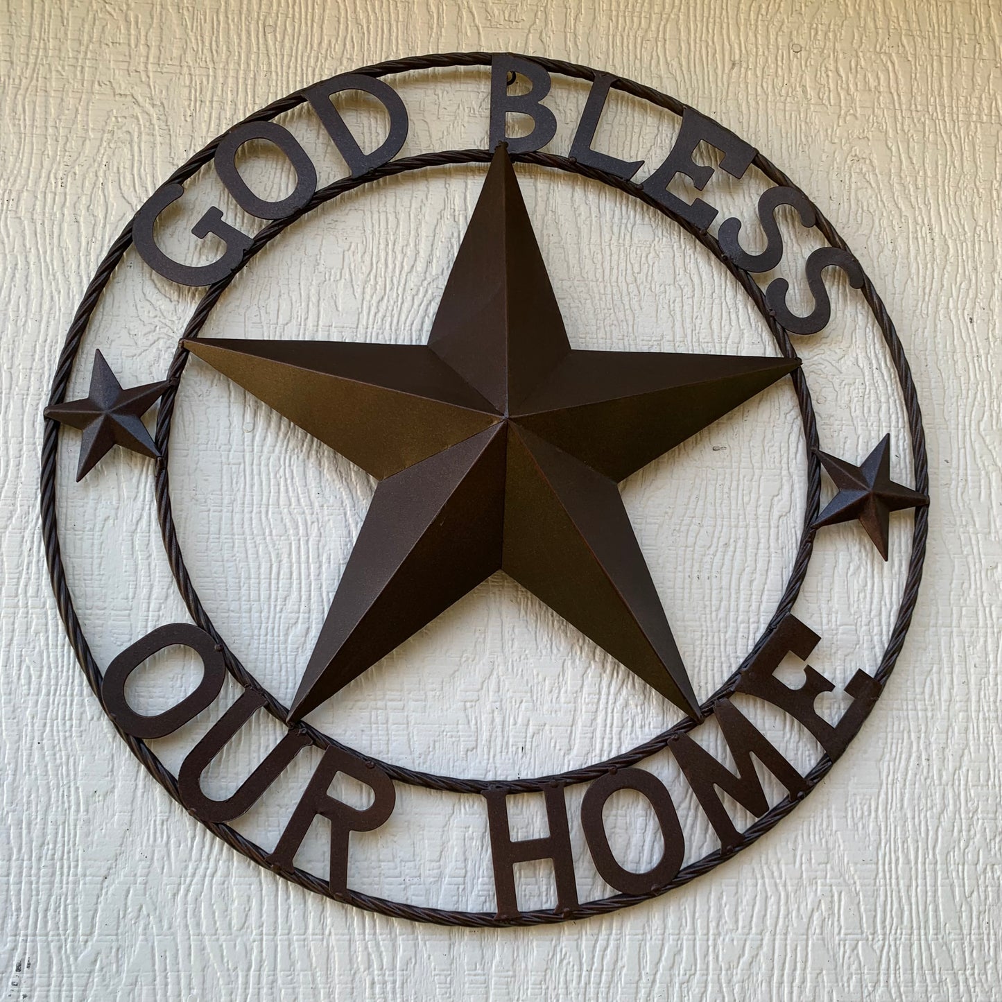 GOD BLESS OUR HOME BARN METAL STAR TWISTED ROPE RING WESTERN HOME DECOR RUSTIC BRONZE HANDMADE NEW #EH11021