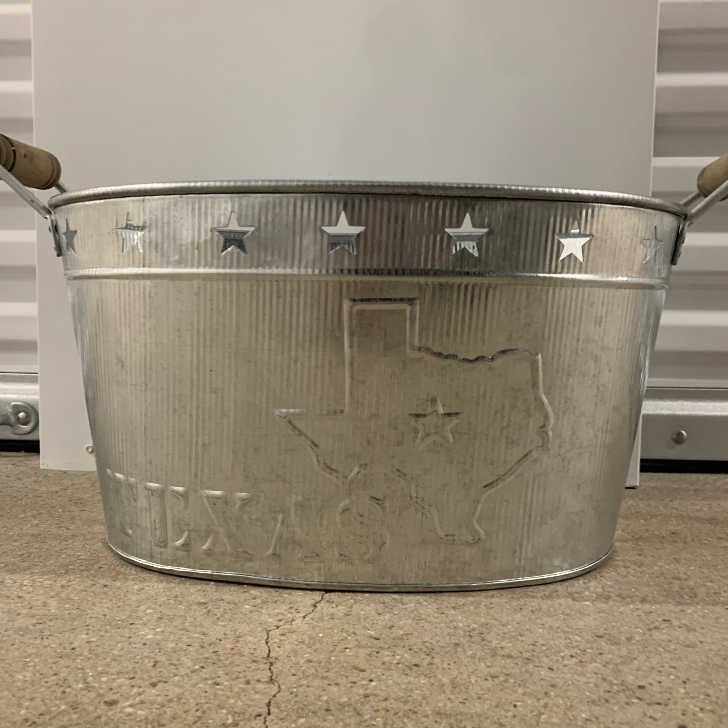 24" TEXAS BUCKET SILVER METAL OVAL TUB BEVERAGE HOLDER WESTERN HOME DECOR HANDMADE NEW #EH12495
