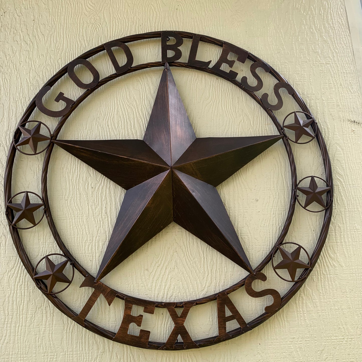 GOD BLESS TEXAS BARN 3d LONE STAR WITH 3 SMALL STARS TWISTED RING WESTERN HOME DECOR RUSTIC BRONZE HANDMADE NEW #EH11107