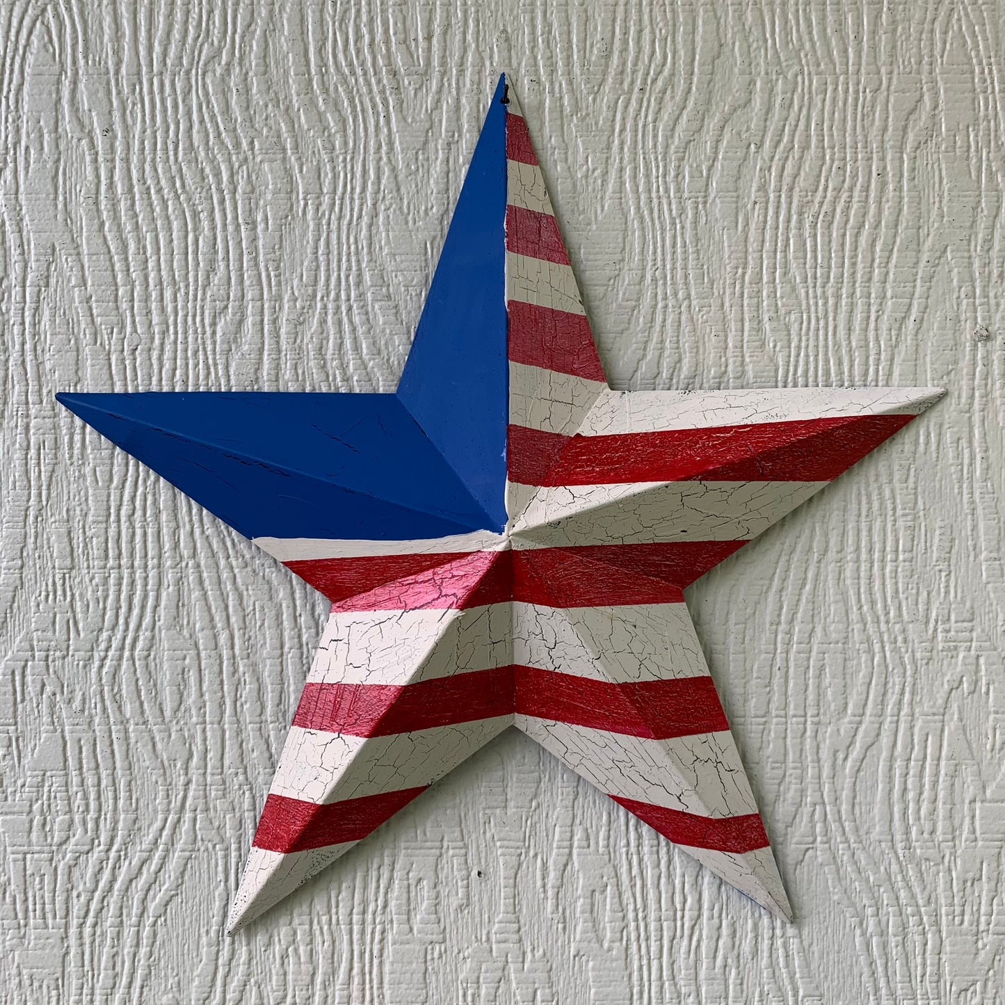 CRACKLE STAR RED WHITE BLUE Metal Wall Art Western Home Decor Handmade 9",12",16",24",30",34",36"