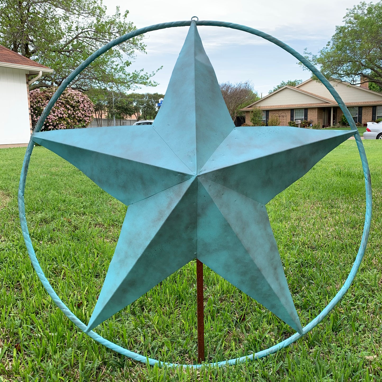 #EH10485 TURQUOISE DISTRESSED TWO TONE BARN STAR METAL LONESTAR TWISTED ROPE RING WETSERN HOME DECOR HANDMADE NEW
