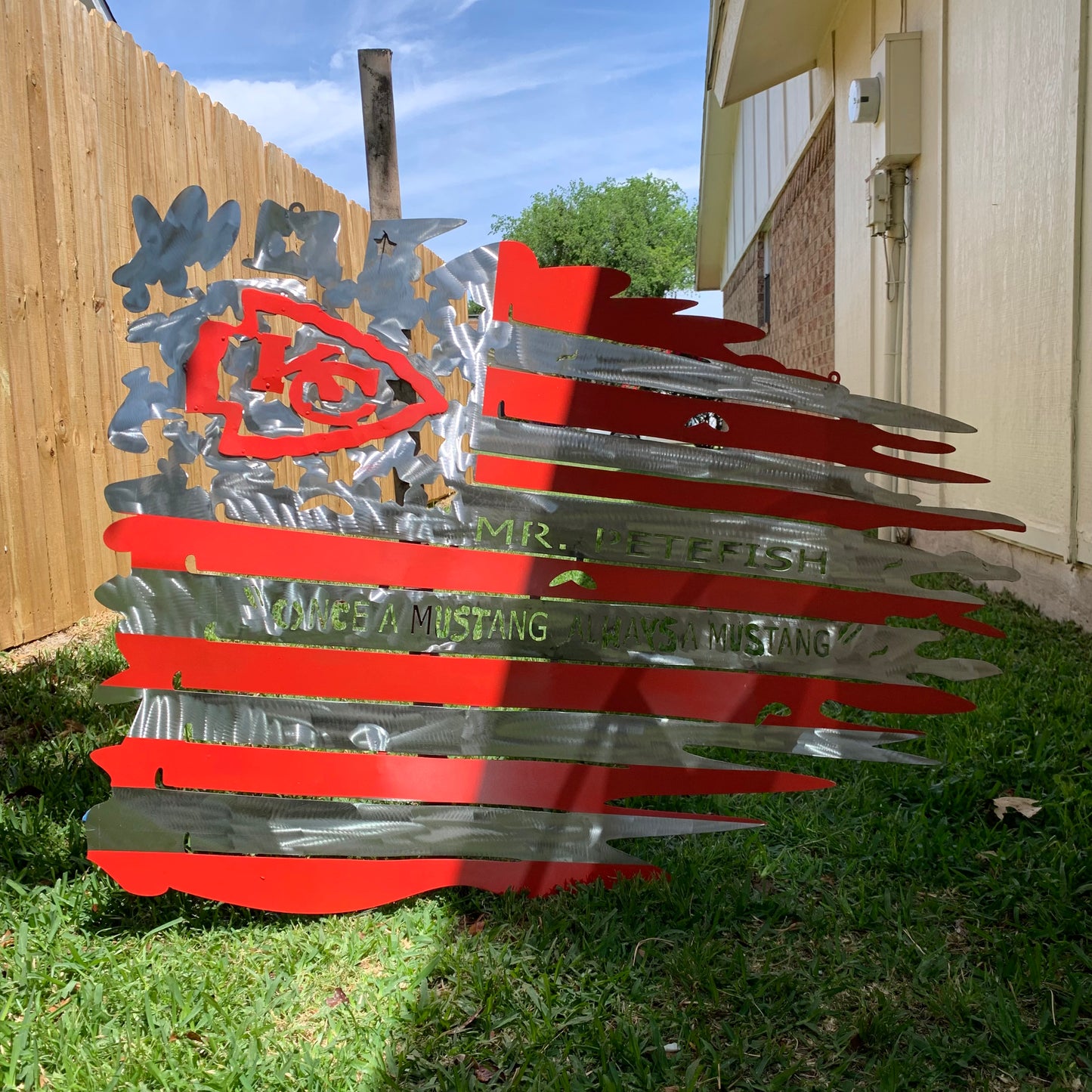 CUSTOM NAME KANSAS CITY CHIEFS METAL TATTERED FLAG CUSTOM VINTAGE CRAFT WALL ART HANDMADE