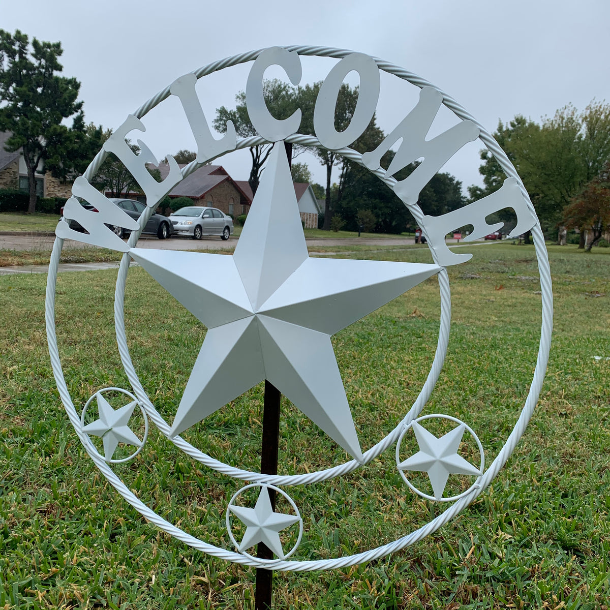 WELCOME WHITE STAR BARN STAR METALTWISTED ROPE RING LONESTAR WESTERN HOME DECOR HANDAMDE NEW 18",20",24",32",36",40",50"