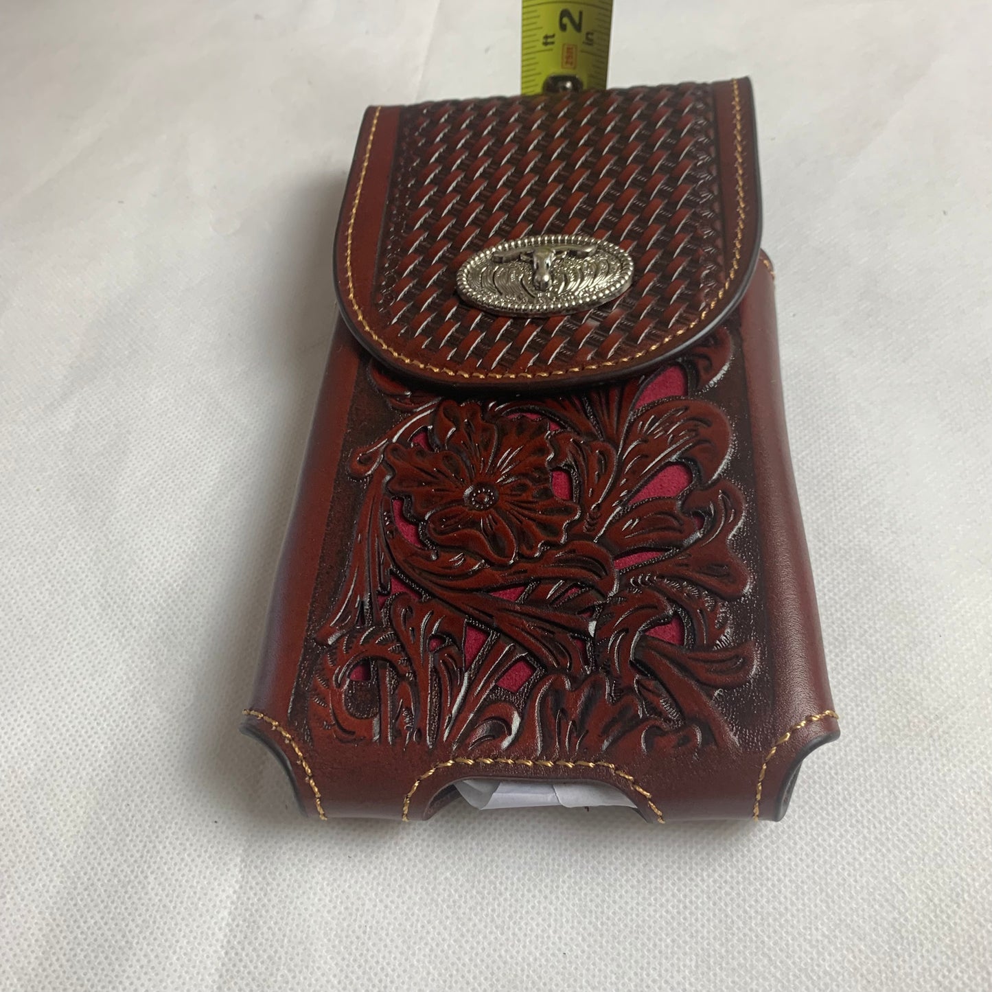 7.5" LONGHORNS COFFEE BROWN LEATHER POUCH EXTRA LARGE  BELT LOOP HOLSTER CELL PHONE CASE UNIVERSAL OVERSIZE