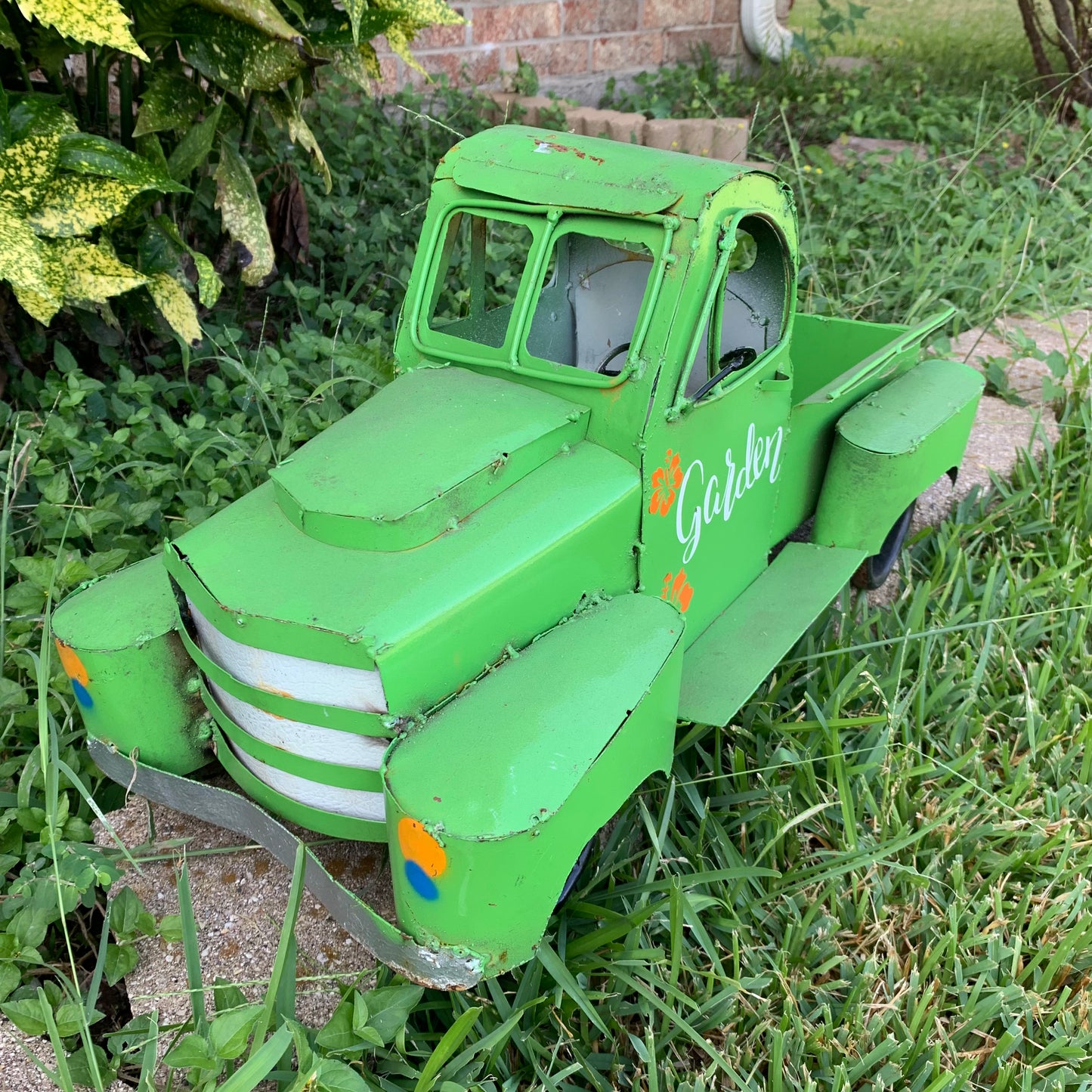 PICKUP TRUCK 20" METAL ART FIGURINE OUTDOOR & INDOOR GARDEN WESTERN HOME DECOR HANDMADE NEW: 20"L x 10"W x 12" H