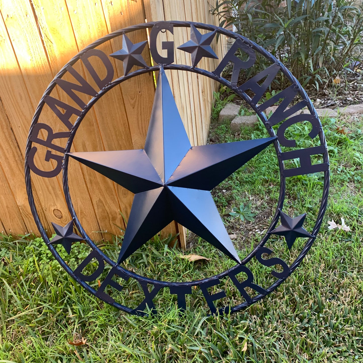 GRAND G RANCH STYLE CUSTOM NAME STAR RUSTIC NAVY BLUE METAL BARN STAR ROPE RING WESTERN HOME DECOR HANDMADE