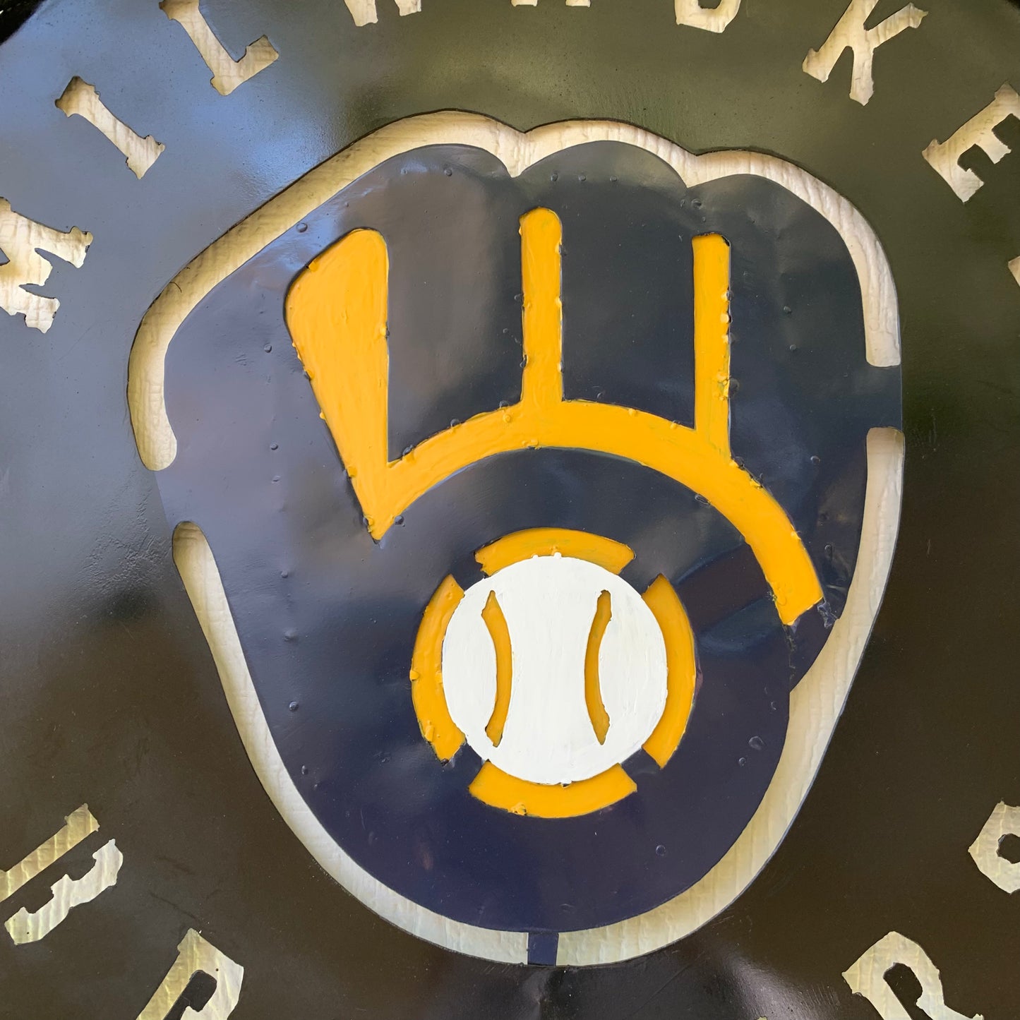 24" MILWAUKEE BREWERS WIDE BAND DISC CUSTOM METAL VINTAGE CRAFT TEAM SPORTS SIGN HANDMADE