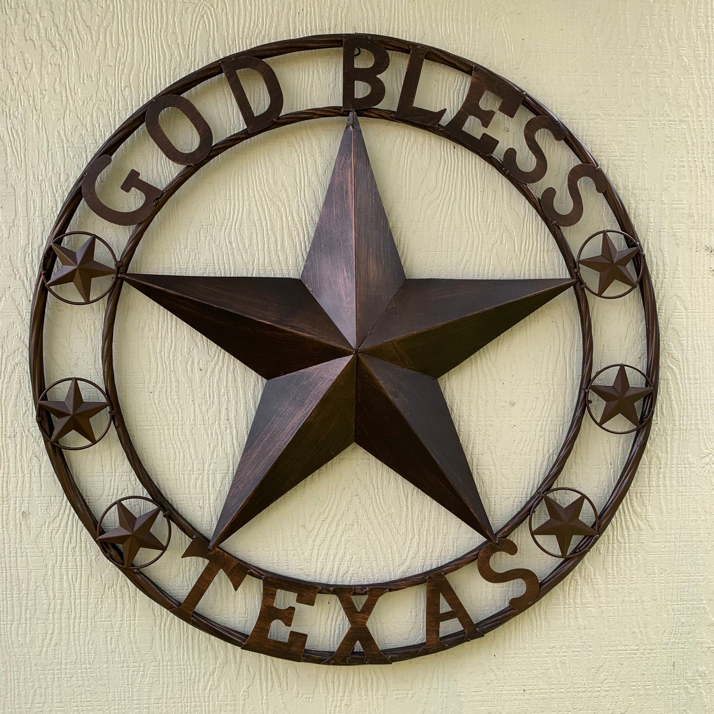 GOD BLESS TEXAS BARN 3d LONE STAR WITH 3 SMALL STARS TWISTED RING WESTERN HOME DECOR RUSTIC BRONZE HANDMADE NEW #EH11107