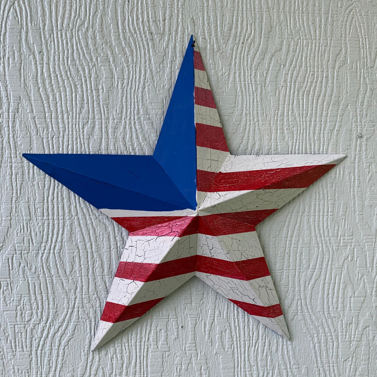 CRACKLE STAR RED WHITE BLUE Metal Wall Art Western Home Decor Handmade 9",12",16",24",30",34",36"