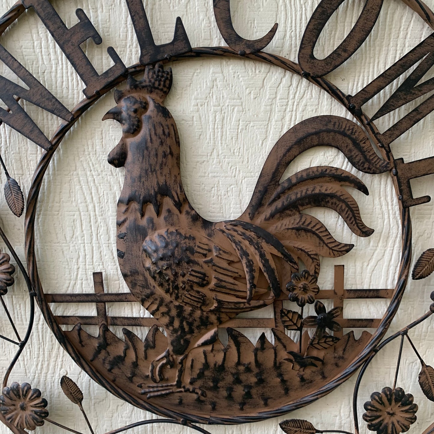 #EH11437 ROOSTER WELCOME 24" SCROLL ART METAL SIGN WESTERN HOME DECOR NEW