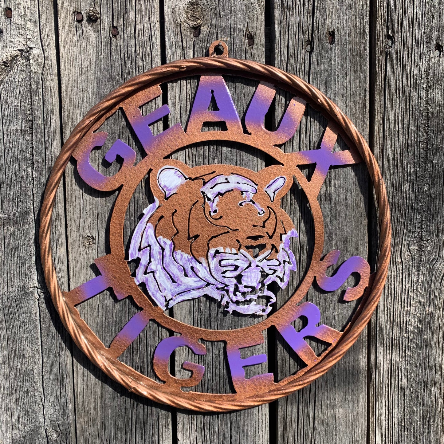 12",18",24",32" GEAUX TIGERS CUSTOM VINTAGE METAL CRAFT TEAM WALL ART HANDMADE