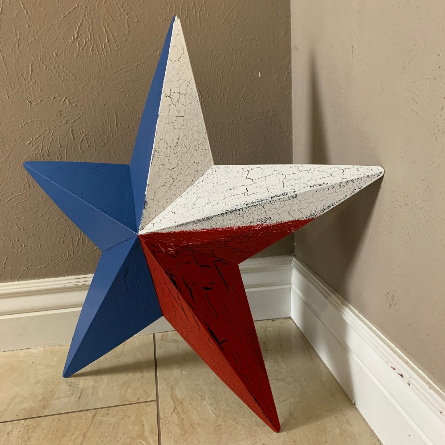 CRACKLE STYLE RED WHITE & BLUE METAL BARN STAR METAL WALL ART WESTERN HOME DECOR RUSTIC NEW