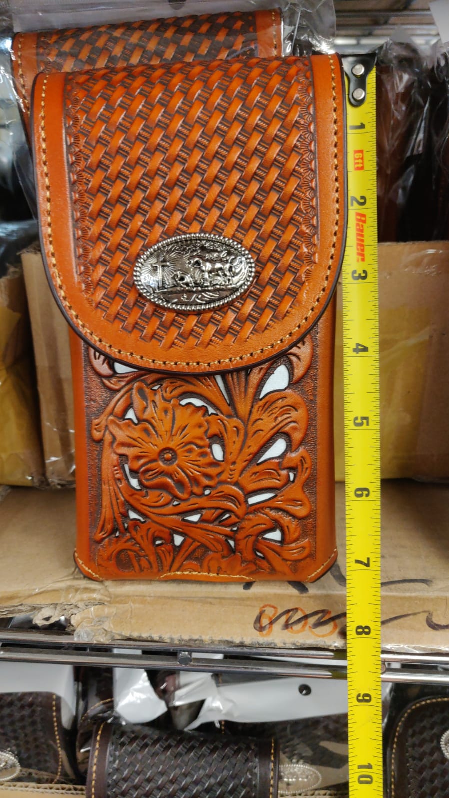 7" COWBOY PRAYING CHURCH TAN BROWN LEATHER POUCH EXTRA LARGE  BELT LOOP HOLSTER CELL PHONE CASE UNIVERSAL OVERSIZE
