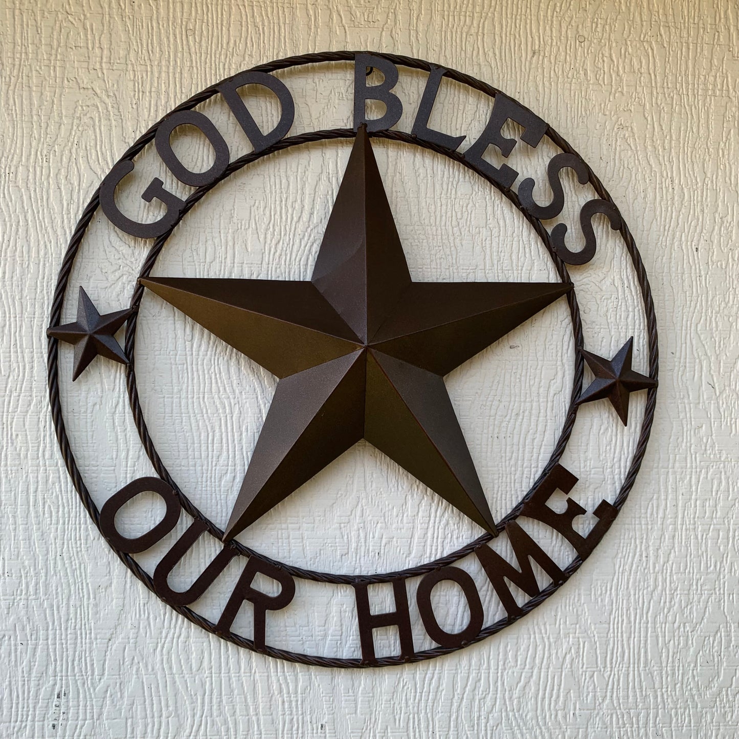 GOD BLESS OUR HOME BARN METAL STAR TWISTED ROPE RING WESTERN HOME DECOR RUSTIC BRONZE HANDMADE NEW #EH11021