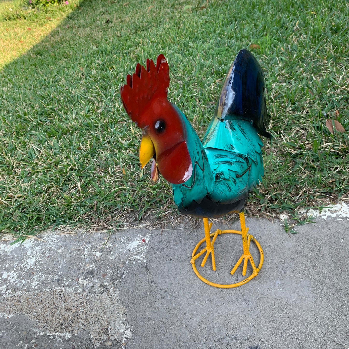 #34-041 RUSTIC TURQUOISE ROOSTER 20",30",40" CHICKEN GARDEN ANIMAL SCULPTURE METAL DECOR ORNAMENT HANDMADE