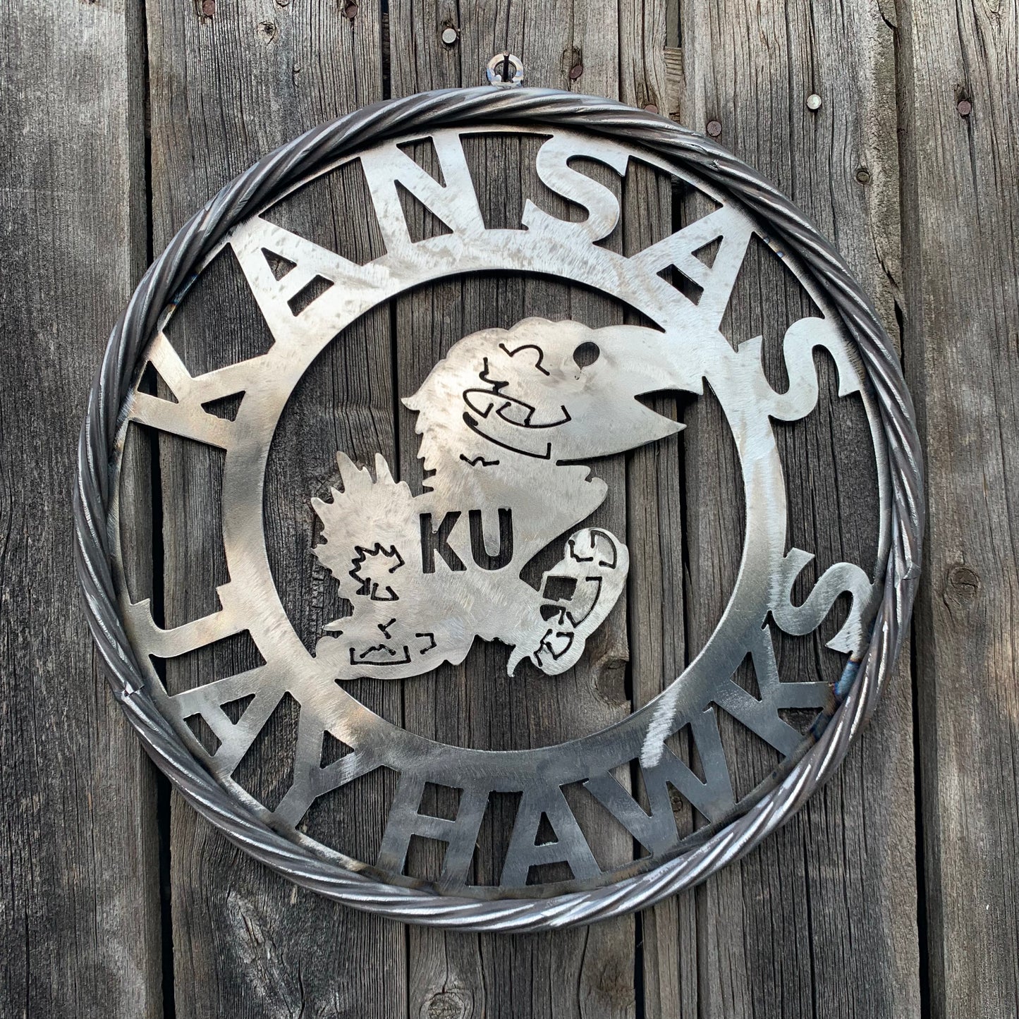 KANSAS JAYHAWKS RAW METAL CUSTOM VINTAGE CRAFT WALL ART TEAM SIGN HANDMADE