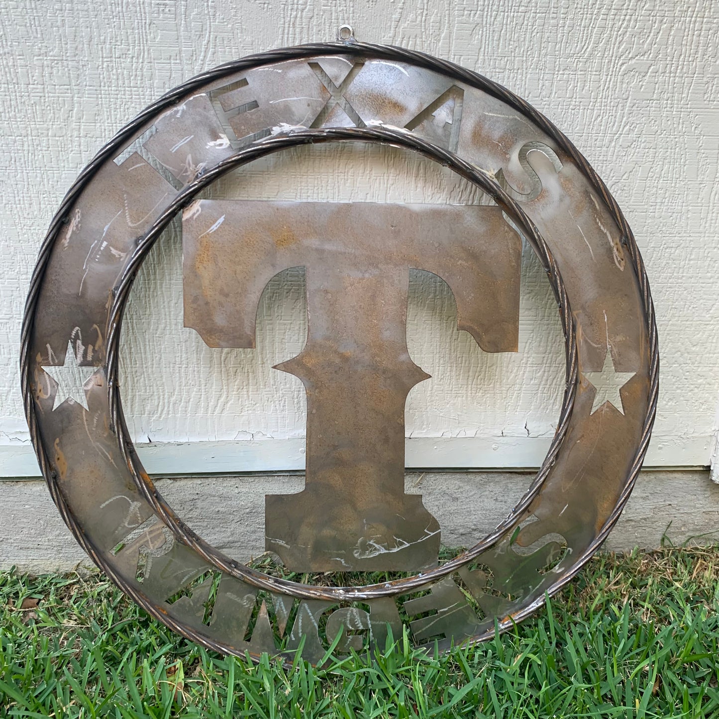 12", 18", 24", 32" TEXAS RANGERS CUSTOM RAW METAL VINTAGE CRAFT TEAM SIGN WIDE BAND RING DISC HANDMADE