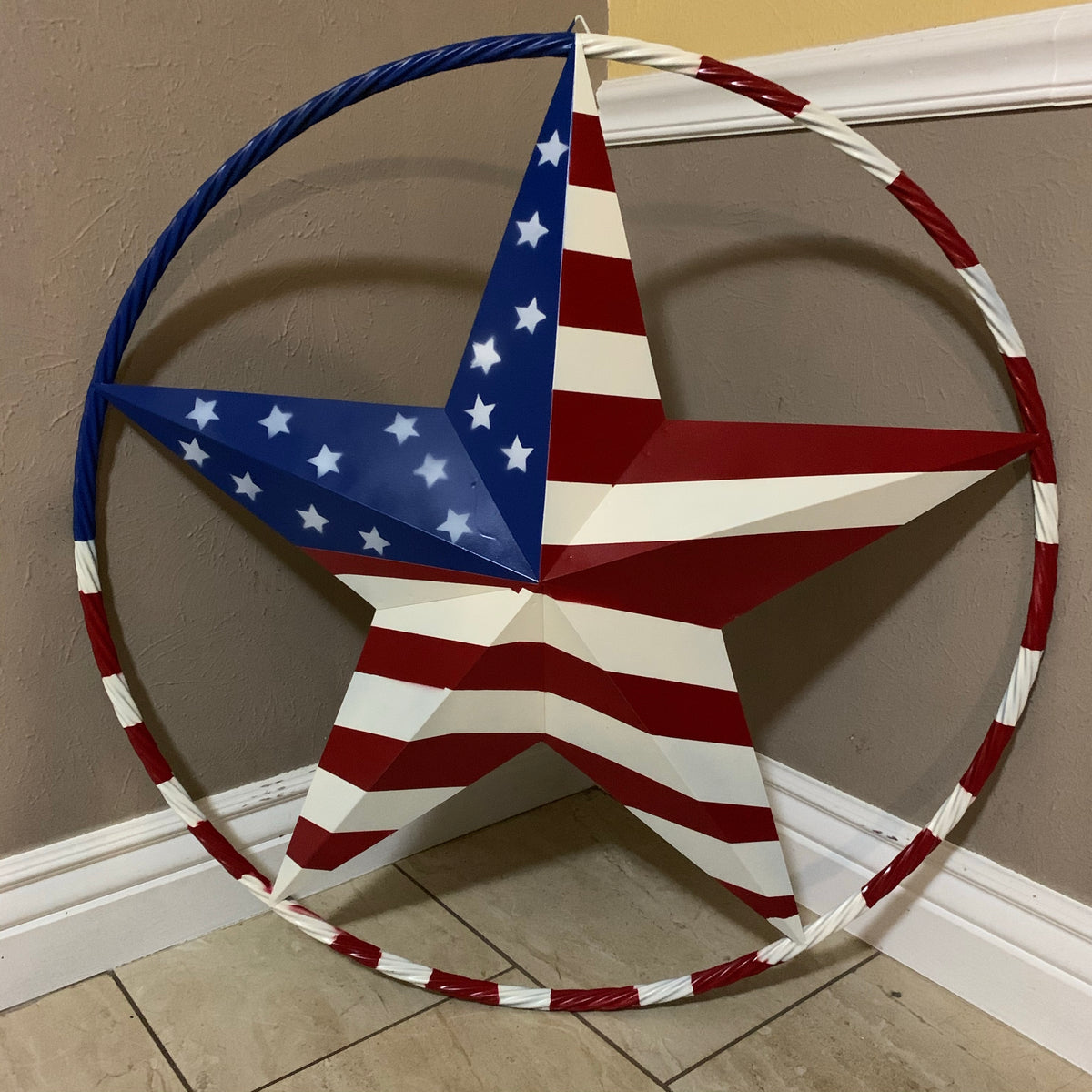 USA AMERICANA FLAG STAR METAL RED WHT BLUE STAR WESTERN HOME DECOR HANDMADE 12",16",24",32"36",38",40",48"