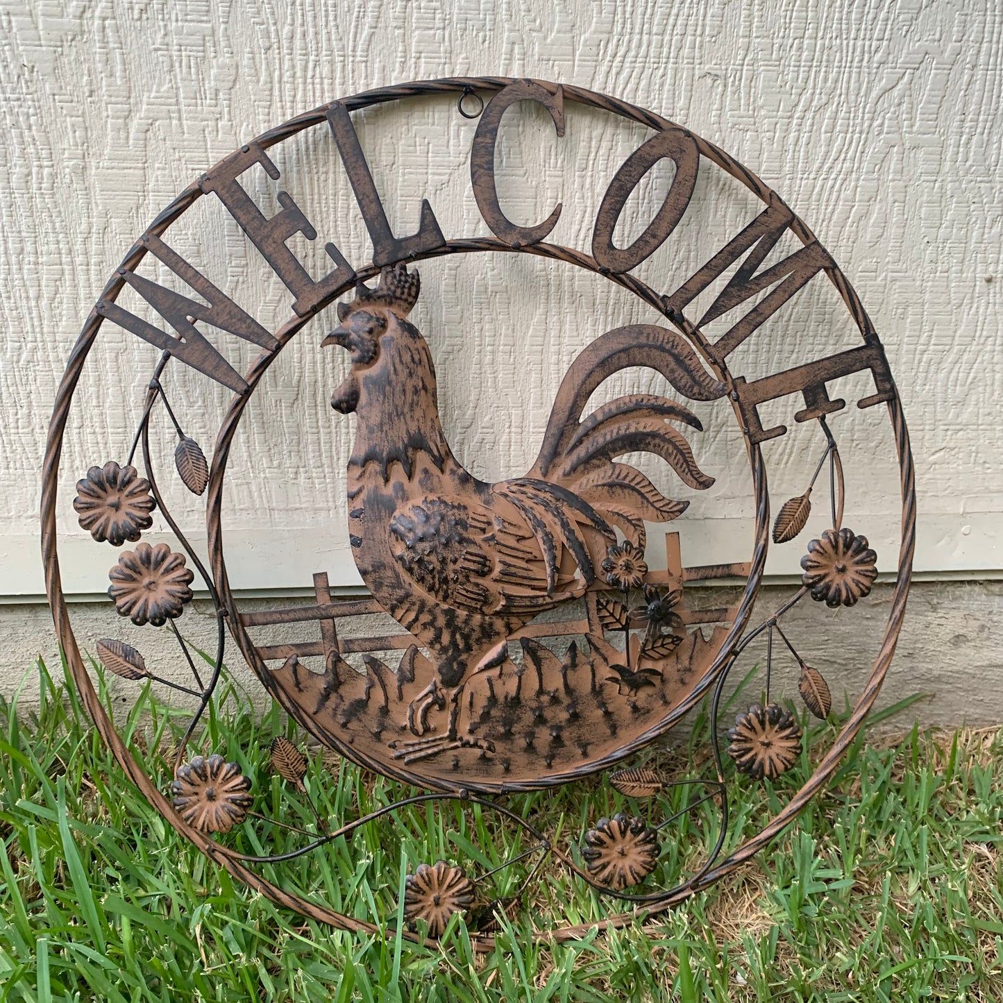 #EH11437 ROOSTER WELCOME 24" SCROLL ART METAL SIGN WESTERN HOME DECOR NEW